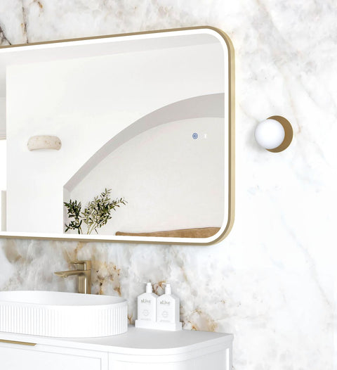 NEWPORT LED Soft Square Metal Frame Mirror 1200x750mm Brushed Gold