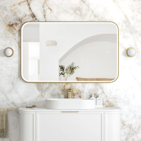 NEWPORT LED Soft Square Metal Frame Mirror 1200x750mm Brushed Gold