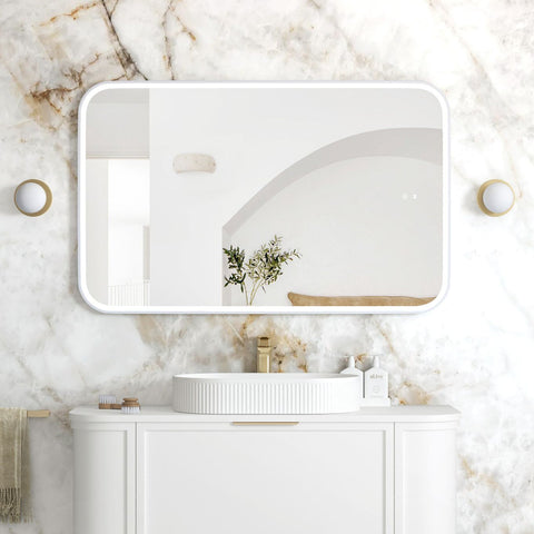 NEWPORT LED Soft Square Metal Frame Mirror 1200x750mm Matte White