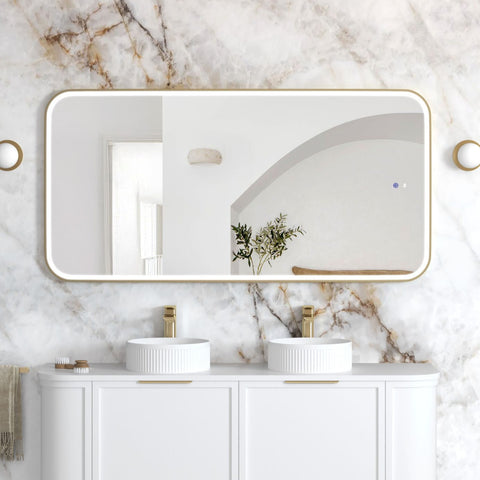 NEWPORT LED Soft Square Metal Frame Mirror 1500x750mm Brushed Gold