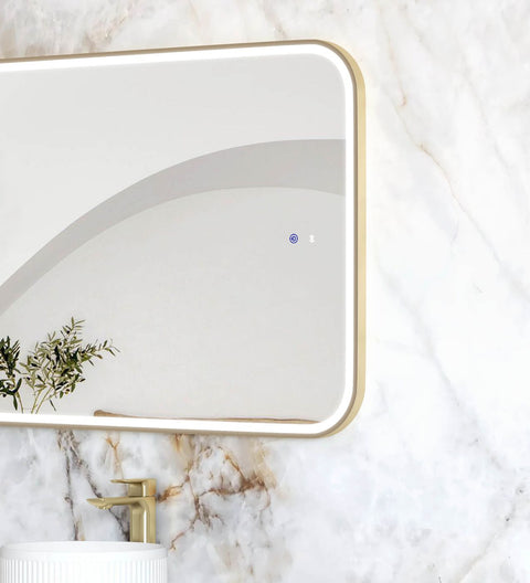 NEWPORT LED Soft Square Metal Frame Mirror 1500x750mm Brushed Gold