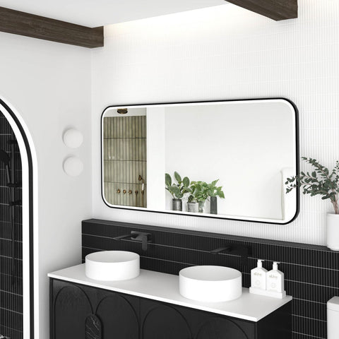 NEWPORT LED Soft Square Metal Frame Mirror 1500x750mm Matte Black