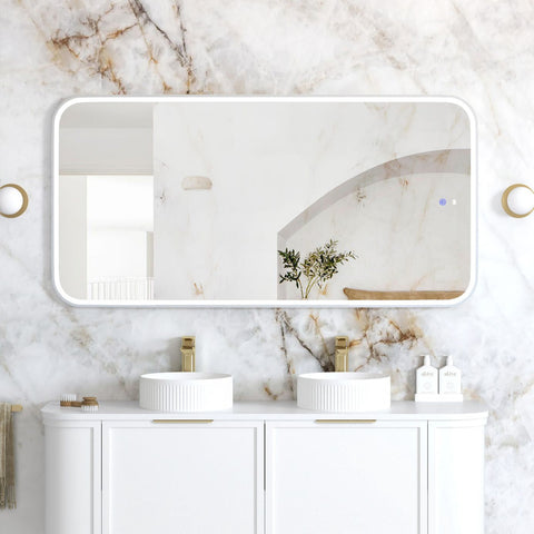 NEWPORT LED Soft Square Metal Frame Mirror 1500x750mm Matte White