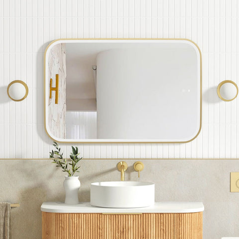 NEWPORT LED Soft Square Metal Frame Mirror 900x600mm Brushed Gold
