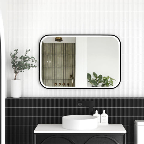 NEWPORT LED Soft Square Metal Frame Mirror 900x600mm Matte Black