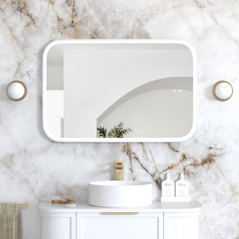 NEWPORT LED Soft Square Metal Frame Mirror 900x600mm Matte White