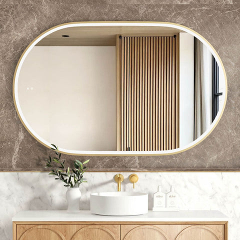 NOOSA LED Oval Metal Frame Mirror 1200x750mm Brushed Gold