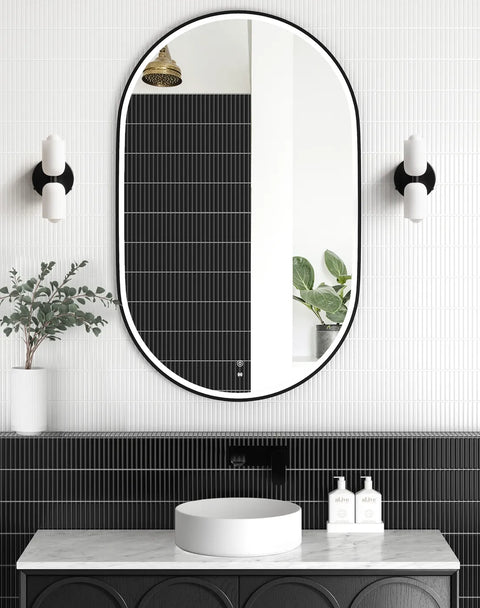 NOOSA LED Oval Metal Frame Mirror 1200x750mm Matte Black