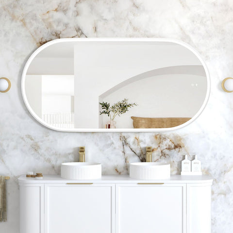 NOOSA LED Oval Metal Frame Mirror 1500x750mm Matte White