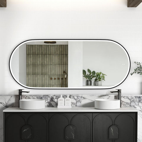 NOOSA LED Oval Metal Frame Mirror 1800x750mm Matte Black