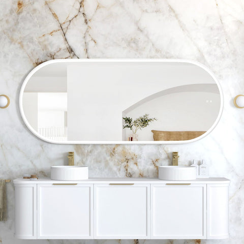 NOOSA LED Oval Metal Frame Mirror 1800x750mm Matte White