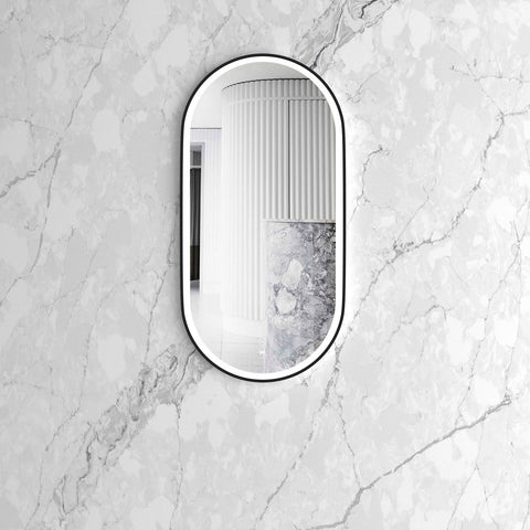 NOOSA LED Oval Metal Frame Mirror 900x450mm Matte Black