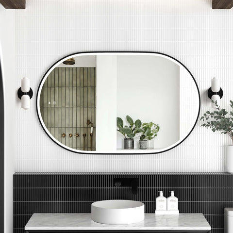 NOOSA LED Oval Metal Frame Mirror 900x600mm Matte Black