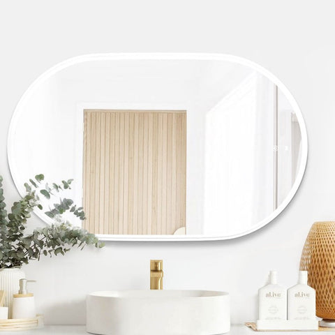 NOOSA LED Oval Metal Frame Mirror 900x600mm Matte White