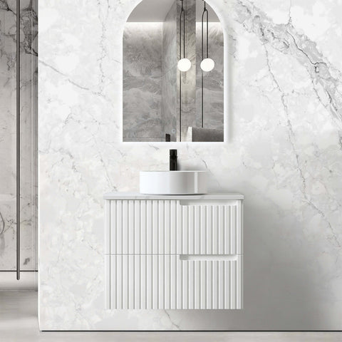 Noosa Single Basin Vanity Vanity Otti Australia 750mm Quartz Stone Pure White-20mm Above Counter