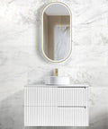 Noosa Single Basin Vanity Vanity Otti Australia 900mm Quartz Stone Pure White-20mm Above Counter