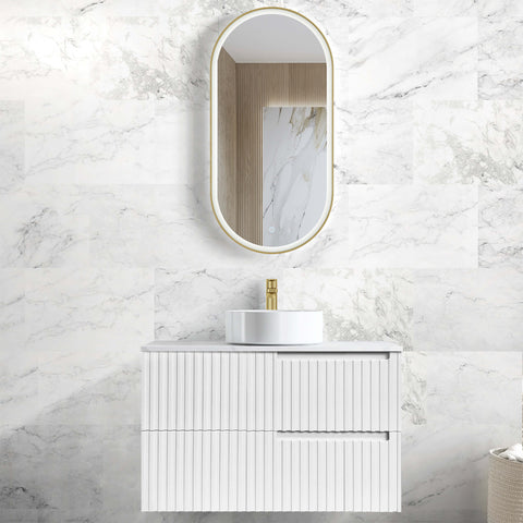 Noosa Single Basin Vanity Vanity Otti Australia 900mm Quartz Stone Pure White-20mm Above Counter