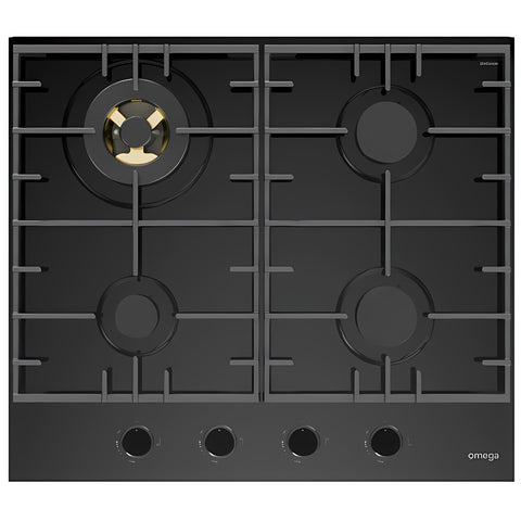 Omega 60cm Gas-on-Glass Cooktop Black