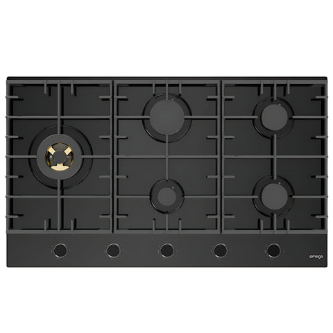 Omega 90cm Gas-on-Glass Cooktop Black
