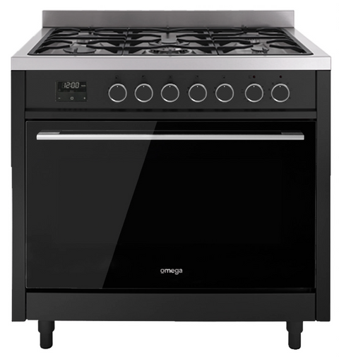 Omega 90Cm Freestanding Dual Fuel Cooker Black Stainless Steel