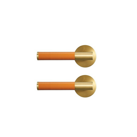 Kara Solid Brass & Leather Door Lever | Gold & Orange