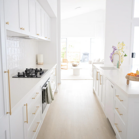 Orson Satin Brass Cabinet Handle with unique detailing and warm finish, perfect for coastal, modern, and farmhouse cabinetry.