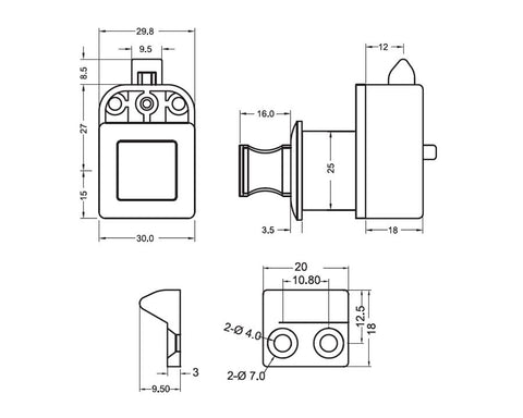 Armstrong Push Knob with Latch - Square