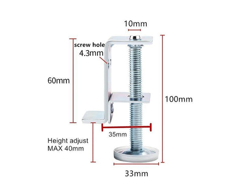 Adjustable Plinth Leg, Side/Under Mount, 100mm