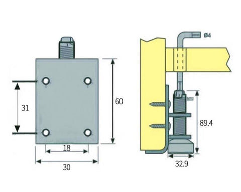 Adjustable Plinth Leg, Side/Under Mount, 100mm