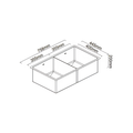 Technical line drawing of a double basin kitchen sink with dimension labels showing 758mm length, 355mm width, 445mm front depth, 355mm rear depth, and 200mm height on a white background.