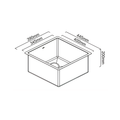 Black and white line drawing of a square kitchen sink with dimension labels showing 390mm/345mm width, 445mm/400mm front, and 200mm depth.