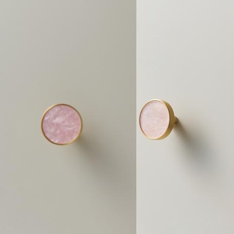 Prisma Solid Brass & Acrylic Round Knob | Satin Brass & Marbled Pink S - M