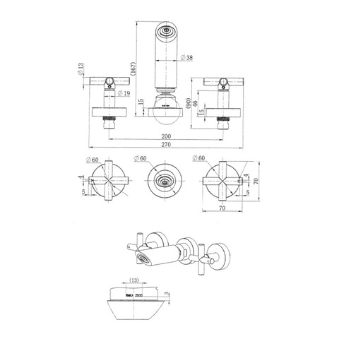 RYK008BM – Ryker Shower Set 1/4 Turn – Brushed Bronze sketch