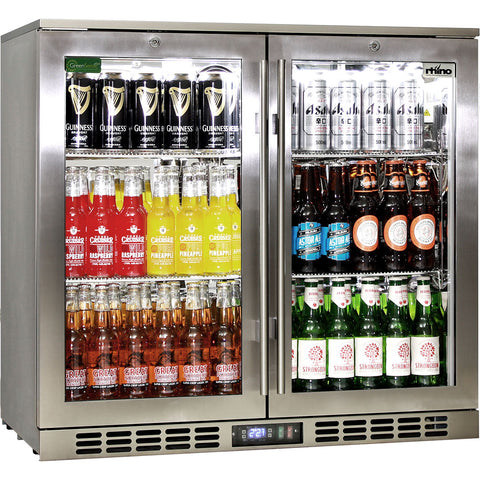 Rhino Stainless Steel 2 Door Heated Glass Bar Fridge - Model SG2H-HD