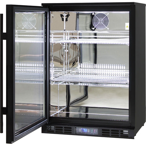 Black Commercial Glass 1 Door Bar Fridge With Energy Efficient Parts And Operation - Model SG1L-B: Indoors or under cover outside