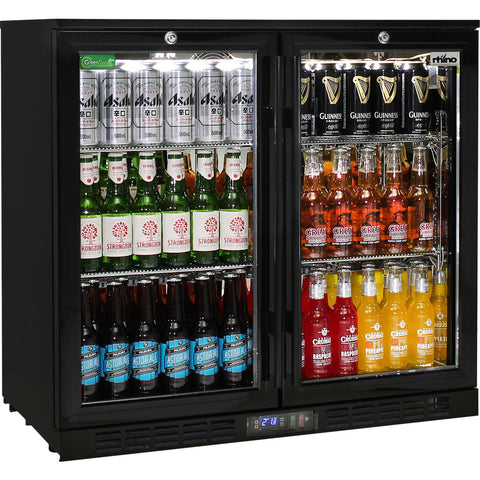 Commercial Under Bench Quiet Running Black Glass Double Door Bar Fridge Energy Efficient - Model SG2H-BQ