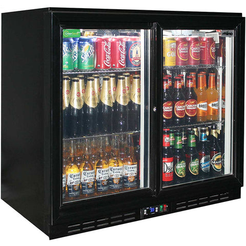 Rhino Black Glass Sliding Under Bench 2 Door Bar Fridge Energy Efficient LG Compressor - Model SG2S-B