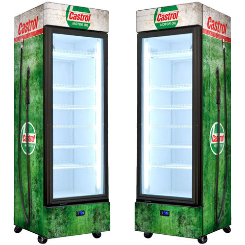 Castrol Fuel Pump Upright Quiet Running Black Glass Door Bar Fridge - Model SC372-CASTROL