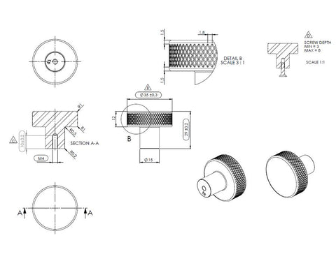 Furnipart Simon Knob. Finish: Black Powder Coated. Diameter: 35mm