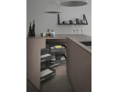 SIGE Materia 4 Basket Soft Close Corner Pull Out in Orion Grey with Silver Grey base