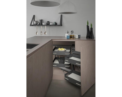 SIGE Materia 4 Basket Soft Close Corner Pull Out in Orion Grey with Silver Grey base