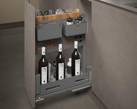 SIGE Materia Pull Out Organiser in Orion Grey to suit 300mm carcase. Width: 260mm. Depth: 495mm. Height: 574mm. Weight Capacity: 30kg