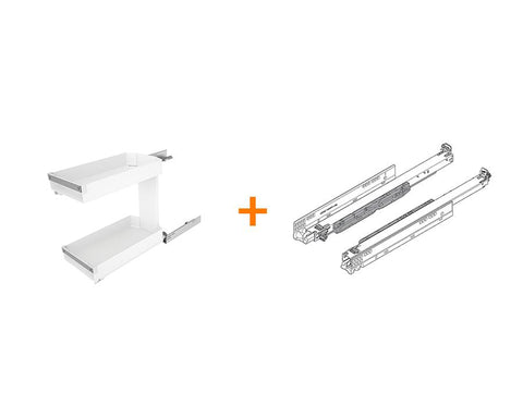 SIGE™ Pro Line Side Mount Soft Close Bottle Rack with Blum MOVENTO 40kg Runners in White. For 300mm carcase. Width: 262 - 268mm. Depth: 500mm. Height: 520mm