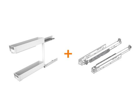 SIGE™ Pro Line Side Mount Soft Close Bottle Rack with Blum MOVENTO 40kg Runners in White. For 150mm carcase. Width: 110-118mm. Depth: 500mm. Height: 520mm.