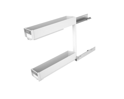 SIGE™ Pro Line Side Mount Soft Close Bottle Rack with Blum MOVENTO 40kg Runners in White. For 200mm carcase. Width: 160-168mm. Depth: 500mm. Height: 520mm