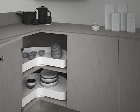 SIGE™ Pro Line 3/4 Carousel Shelf in White. To suit 900mm carcase. Sold as pair
