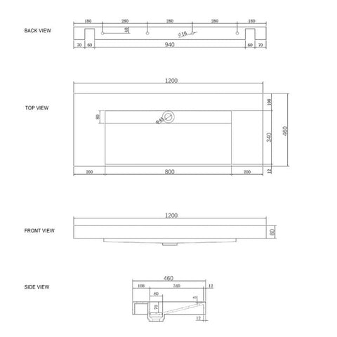 Tiara Wall Hung Vanity and Basin 1200mm White
