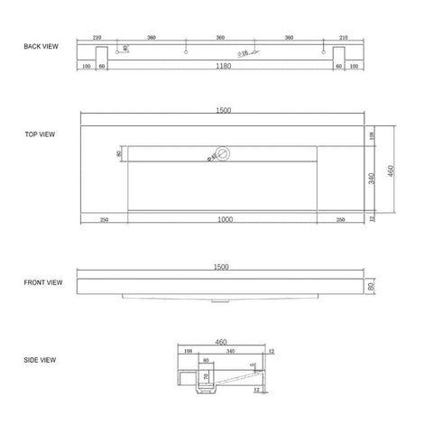 Tiara Wall Hung Vanity and Basin 1500mm White