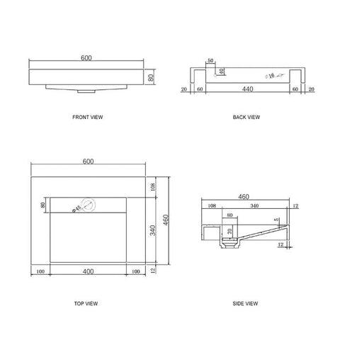 Tiara Wall Hung Vanity and Basin 600mm White
