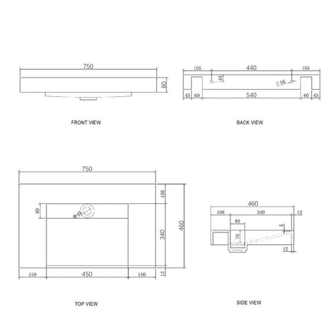 Tiara Wall Hung Vanity and Basin 750mm White